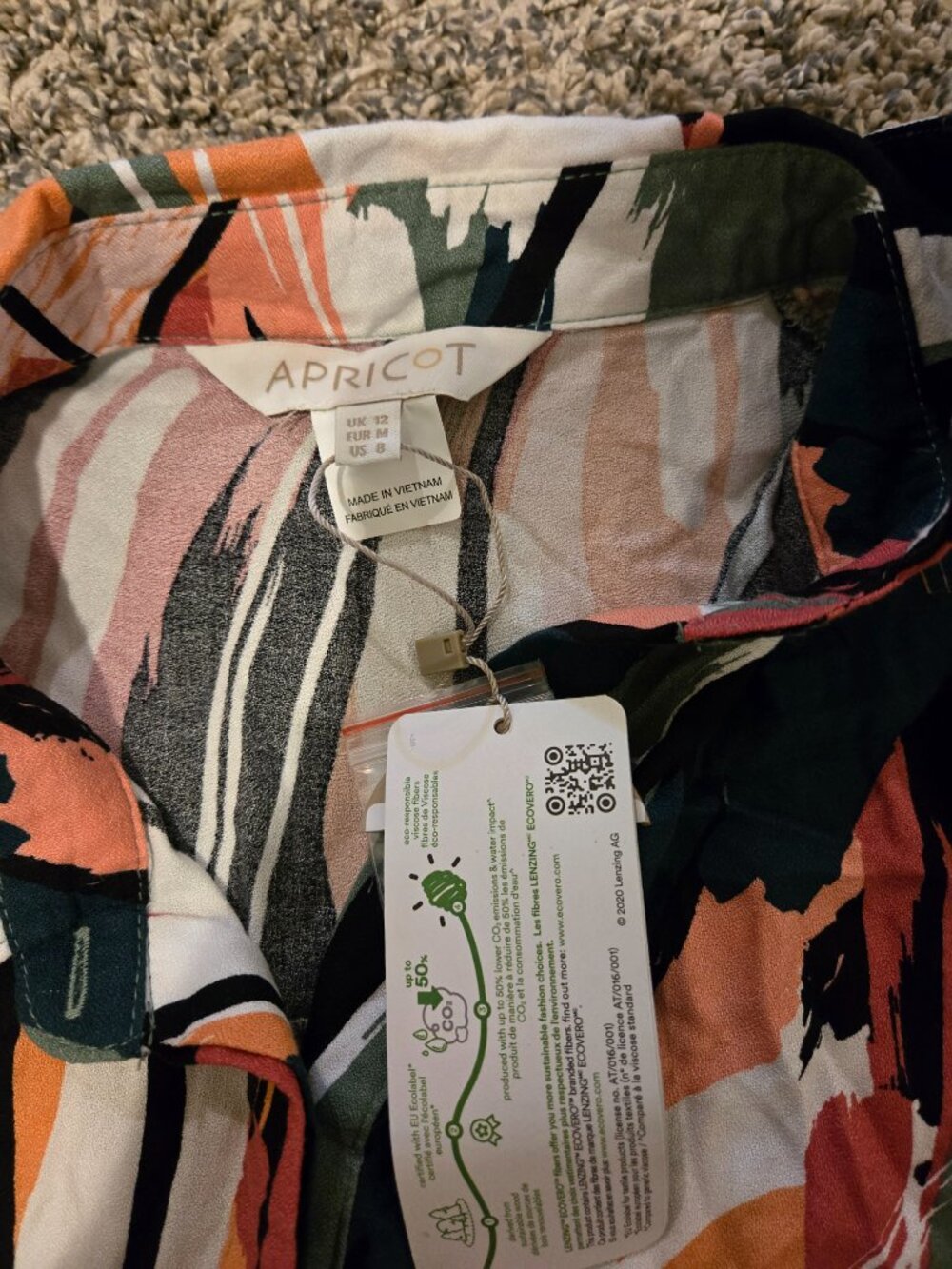 NWT Apricot Abstract Print Button Front Dress Orange Black 8 - Picture 3 of 5
